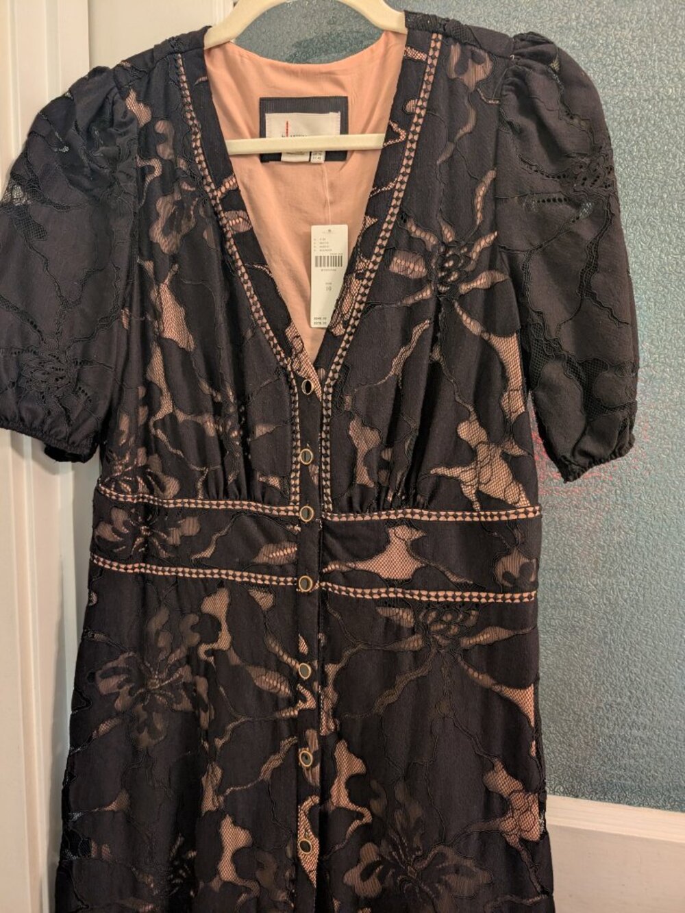 Anthropologie Ophelia Black Lace Midi Dress | Puff Sleeves | NWT | Size 10 - Picture 8 of 9